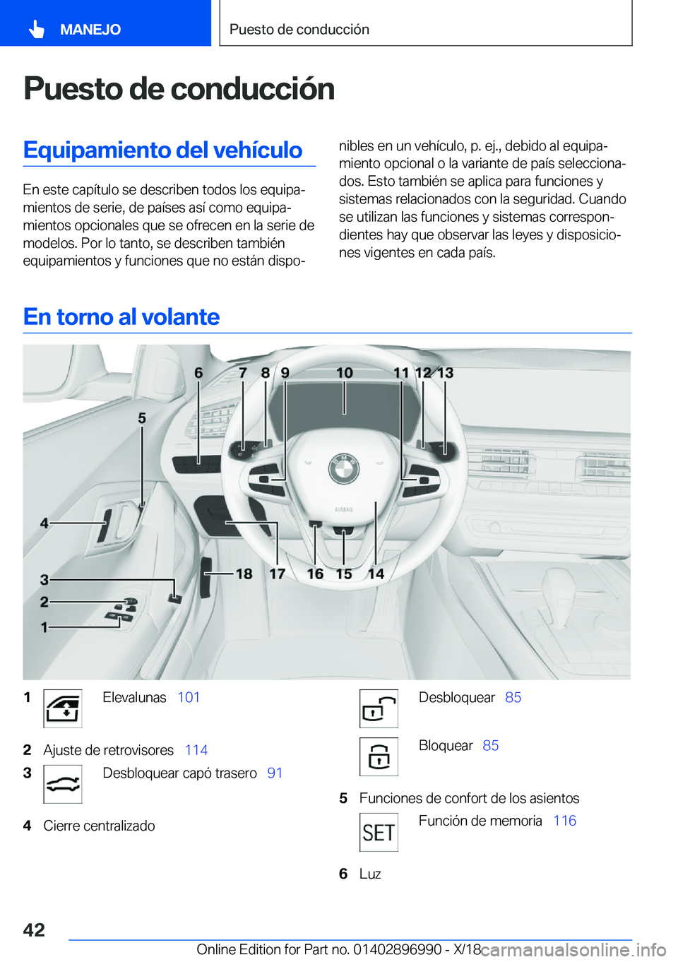 BMW Z4 2019  Manuales de Empleo (in Spanish) �P�u�e�s�t�o��d�e��c�o�n�d�u�c�c�i�