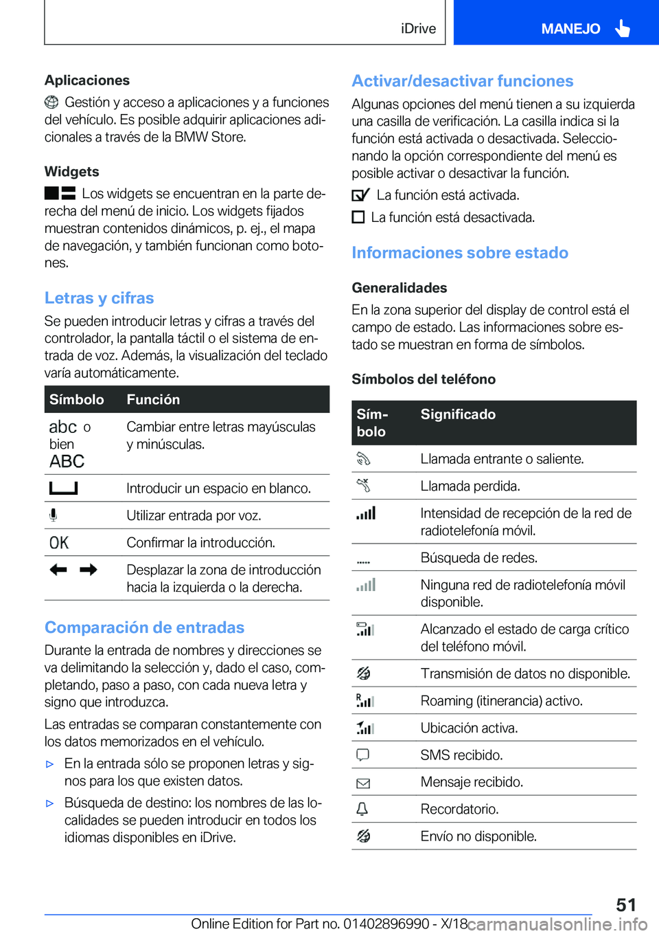 BMW Z4 2019  Manuales de Empleo (in Spanish) �A�p�l�i�c�a�c�i�o�n�e�s
���G�e�s�t�i�