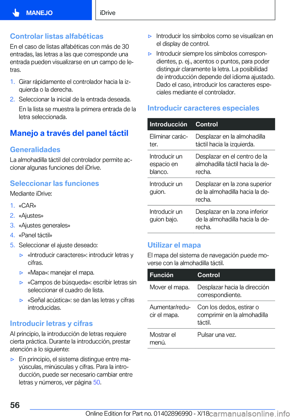BMW Z4 2019  Manuales de Empleo (in Spanish) �C�o�n�t�r�o�l�a�r��l�i�s�t�a�s��a�l�f�a�b�