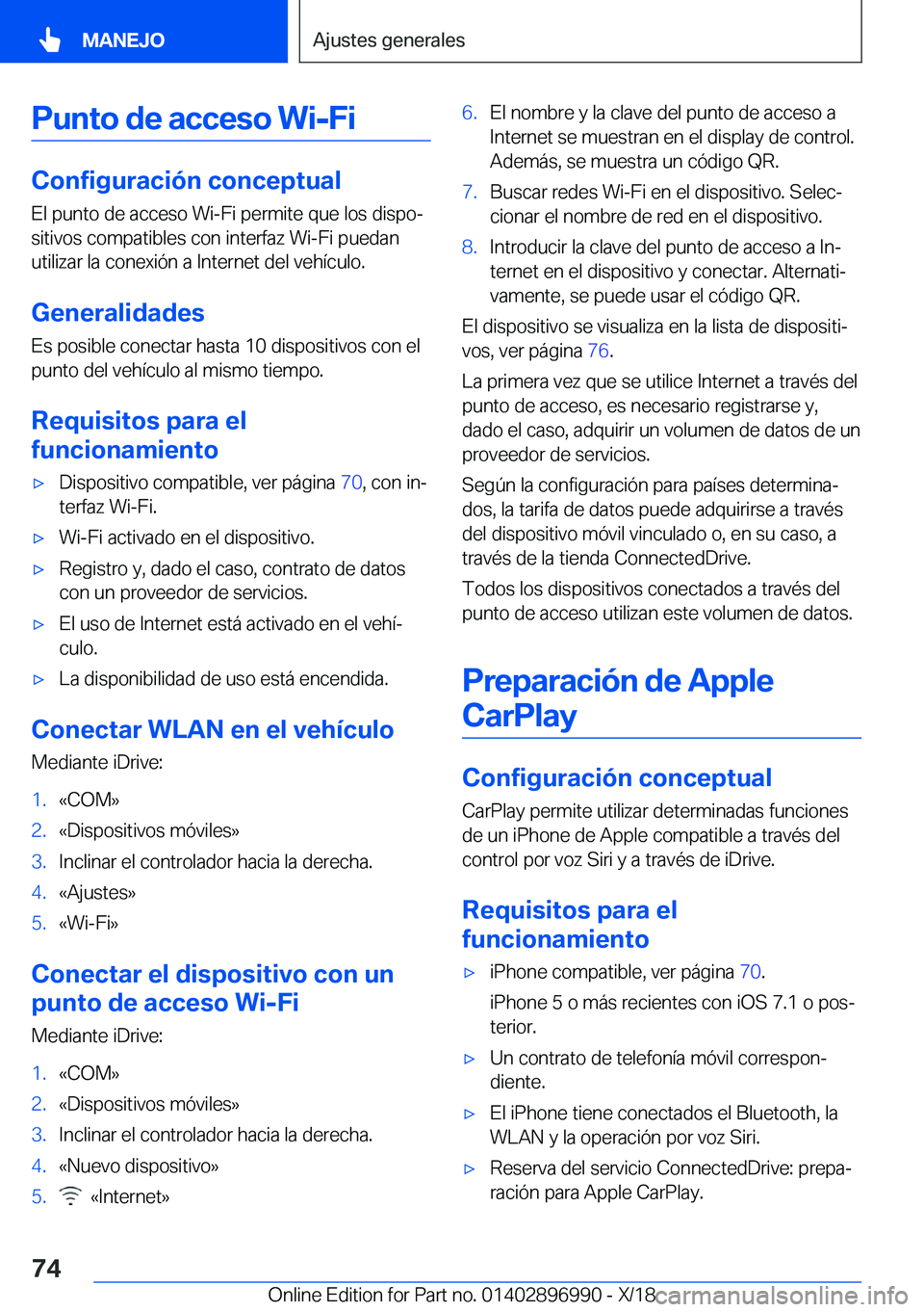 BMW Z4 2019  Manuales de Empleo (in Spanish) �P�u�n�t�o��d�e��a�c�c�e�s�o��W�i�-�F�i
�C�o�n�f�i�g�u�r�a�c�i�