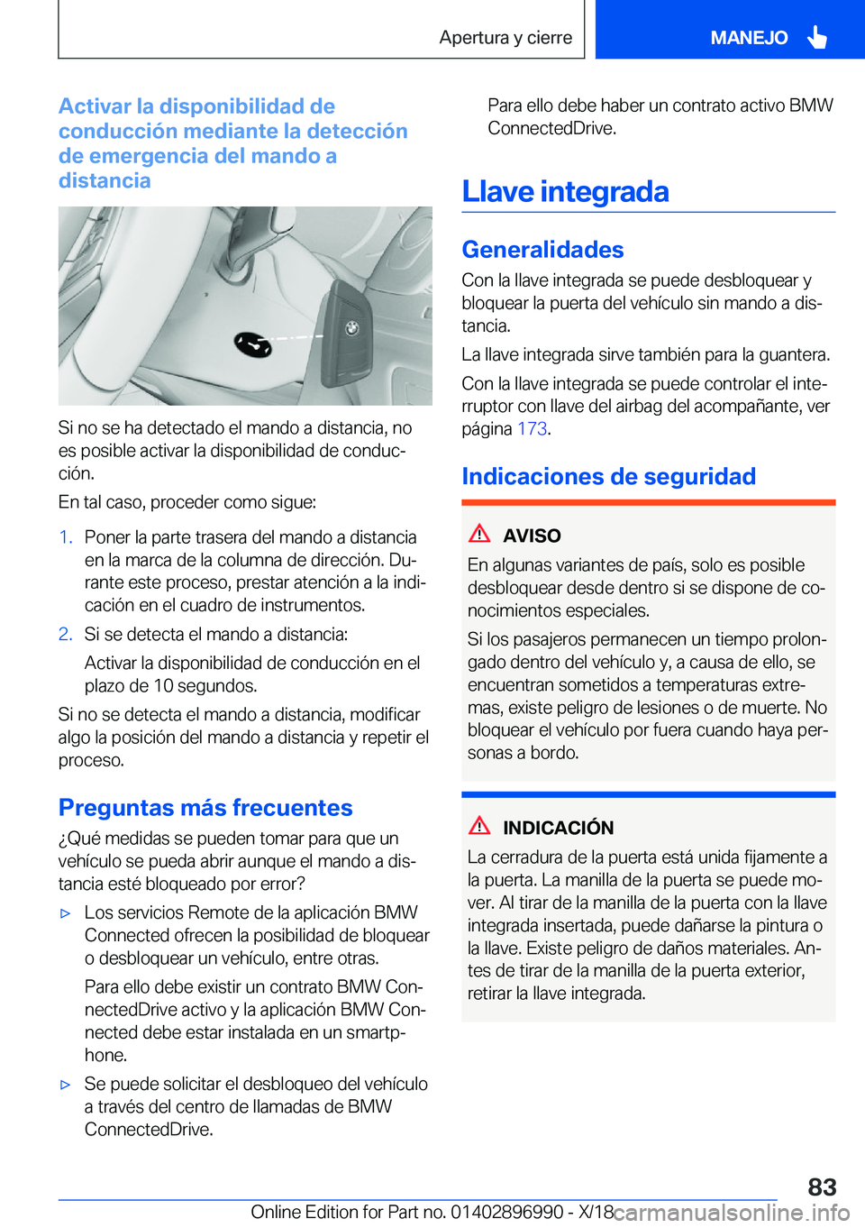 BMW Z4 2019  Manuales de Empleo (in Spanish) �A�c�t�i�v�a�r��l�a��d�i�s�p�o�n�i�b�i�l�i�d�a�d��d�e
�c�o�n�d�u�c�c�i�