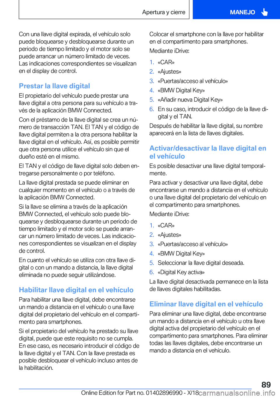 BMW Z4 2019  Manuales de Empleo (in Spanish) �C�o�n��u�n�a��l�l�a�v�e��d�i�g�i�t�a�l��e�x�p�i�r�a�d�a�,��e�l��v�e�h�