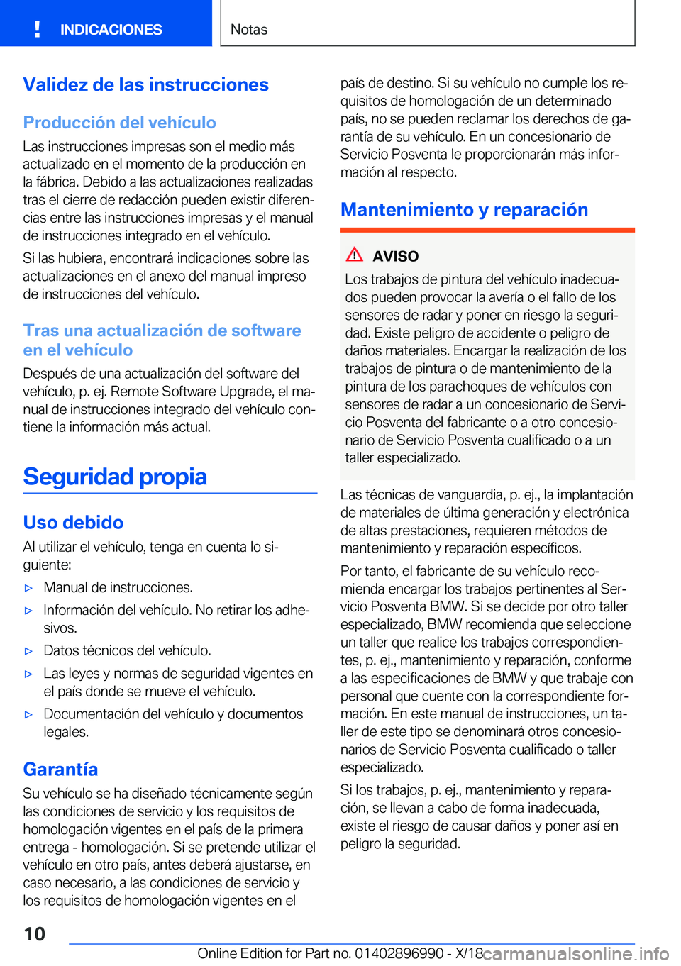 BMW Z4 2019  Manuales de Empleo (in Spanish) �V�a�l�i�d�e�z��d�e��l�a�s��i�n�s�t�r�u�c�c�i�o�n�e�s�P�r�o�d�u�c�c�i�