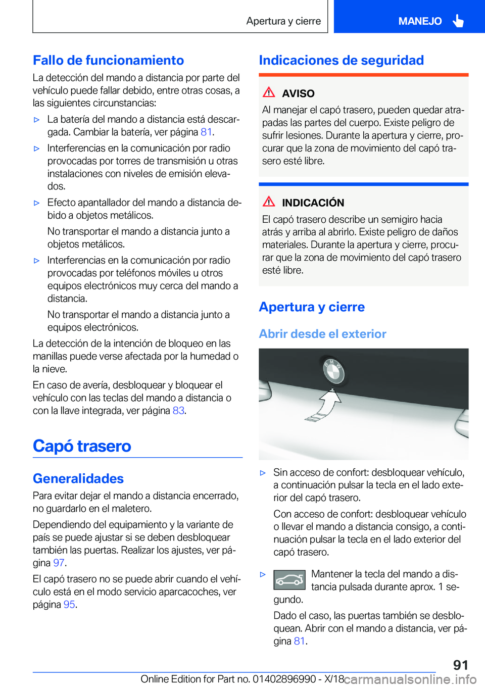 BMW Z4 2019  Manuales de Empleo (in Spanish) �F�a�l�l�o��d�e��f�u�n�c�i�o�n�a�m�i�e�n�t�o�L�a��d�e�t�e�c�c�i�
