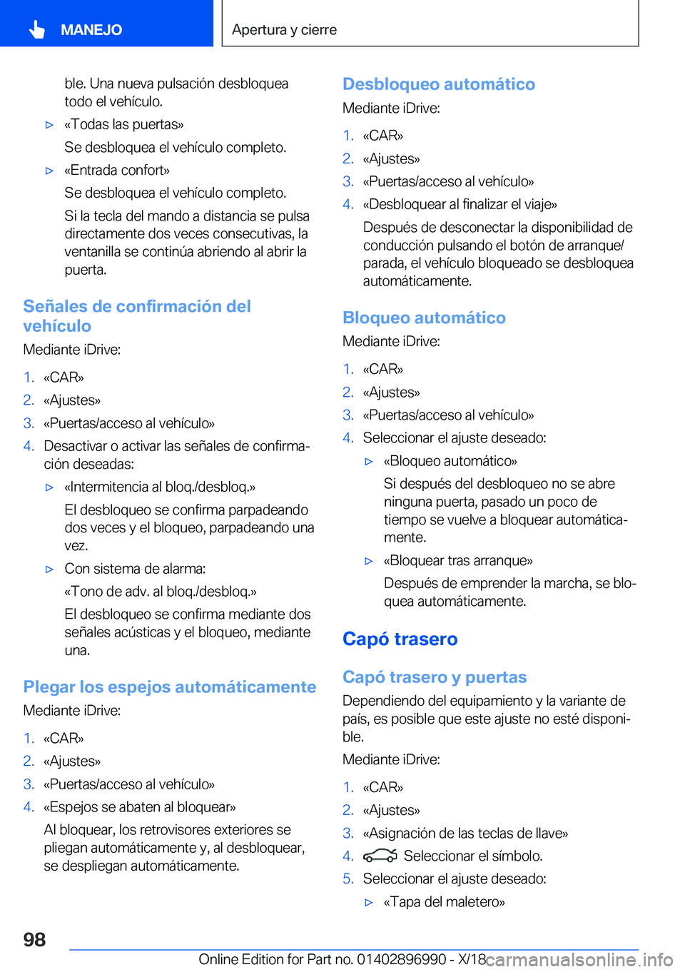 BMW Z4 2019  Manuales de Empleo (in Spanish) �b�l�e�.��U�n�a��n�u�e�v�a��p�u�l�s�a�c�i�