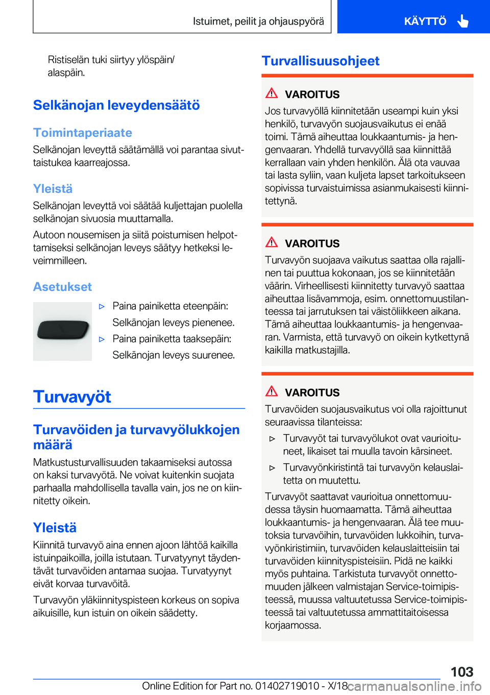 BMW Z4 2019  Omistajan Käsikirja (in Finnish) �R�i�s�t�i�s�e�l�