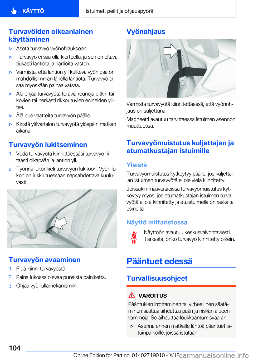 BMW Z4 2019  Omistajan Käsikirja (in Finnish) �T�u�r�v�a�v�