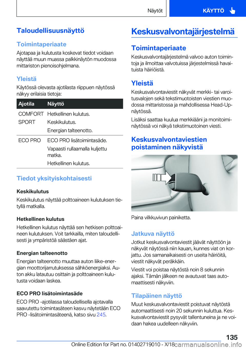 BMW Z4 2019  Omistajan Käsikirja (in Finnish) �T�a�l�o�u�d�e�l�l�i�s�u�u�s�n�