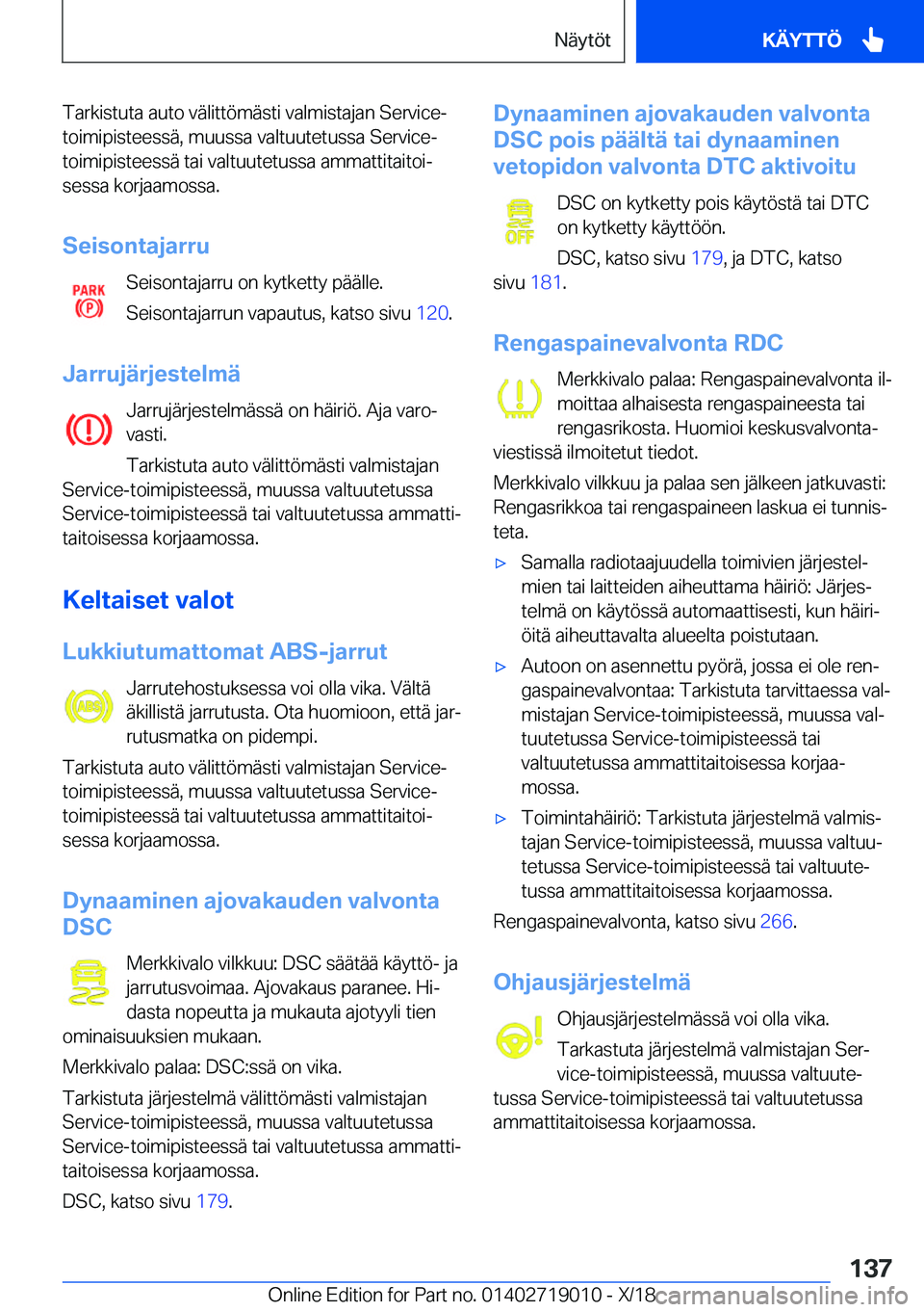 BMW Z4 2019  Omistajan Käsikirja (in Finnish) �T�a�r�k�i�s�t�u�t�a��a�u�t�o��v�