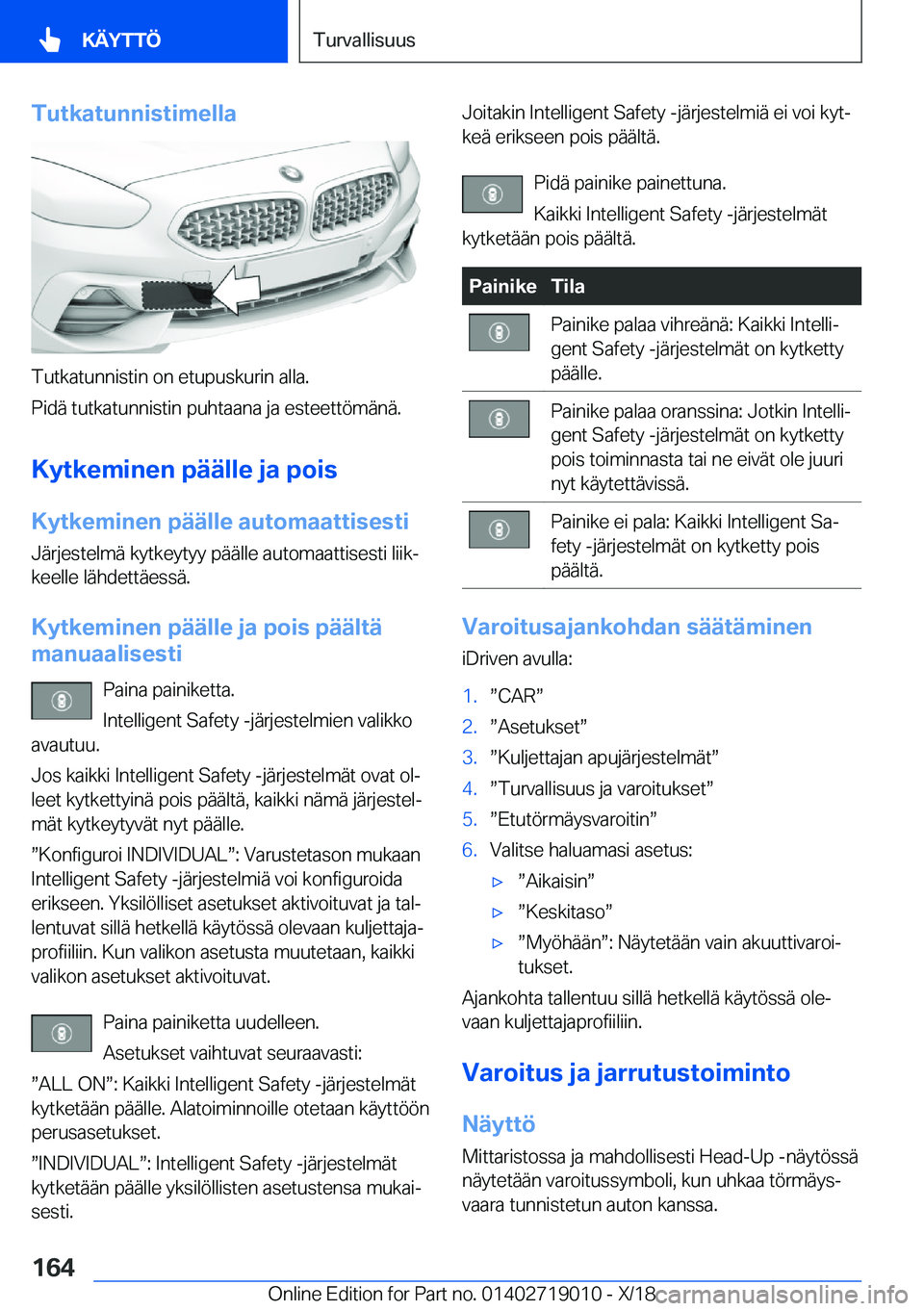 BMW Z4 2019  Omistajan Käsikirja (in Finnish) �T�u�t�k�a�t�u�n�n�i�s�t�i�m�e�l�l�a
�T�u�t�k�a�t�u�n�n�i�s�t�i�n��o�n��e�t�u�p�u�s�k�u�r�i�n��a�l�l�a�.
�P�i�d�