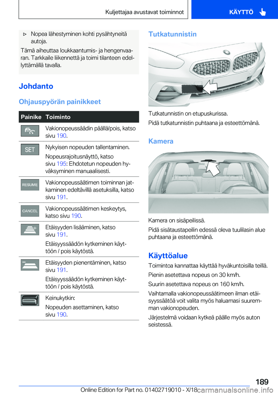 BMW Z4 2019  Omistajan Käsikirja (in Finnish) 'x�N�o�p�e�a��l�
