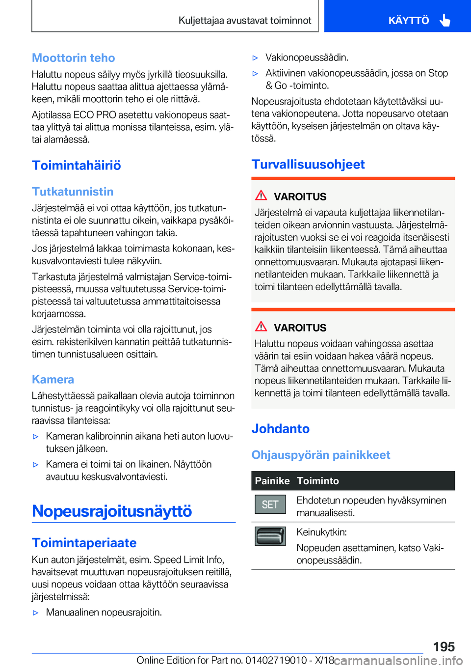 BMW Z4 2019  Omistajan Käsikirja (in Finnish) �M�o�o�t�t�o�r�i�n��t�e�h�o
�H�a�l�u�t�t�u��n�o�p�e�u�s��s�