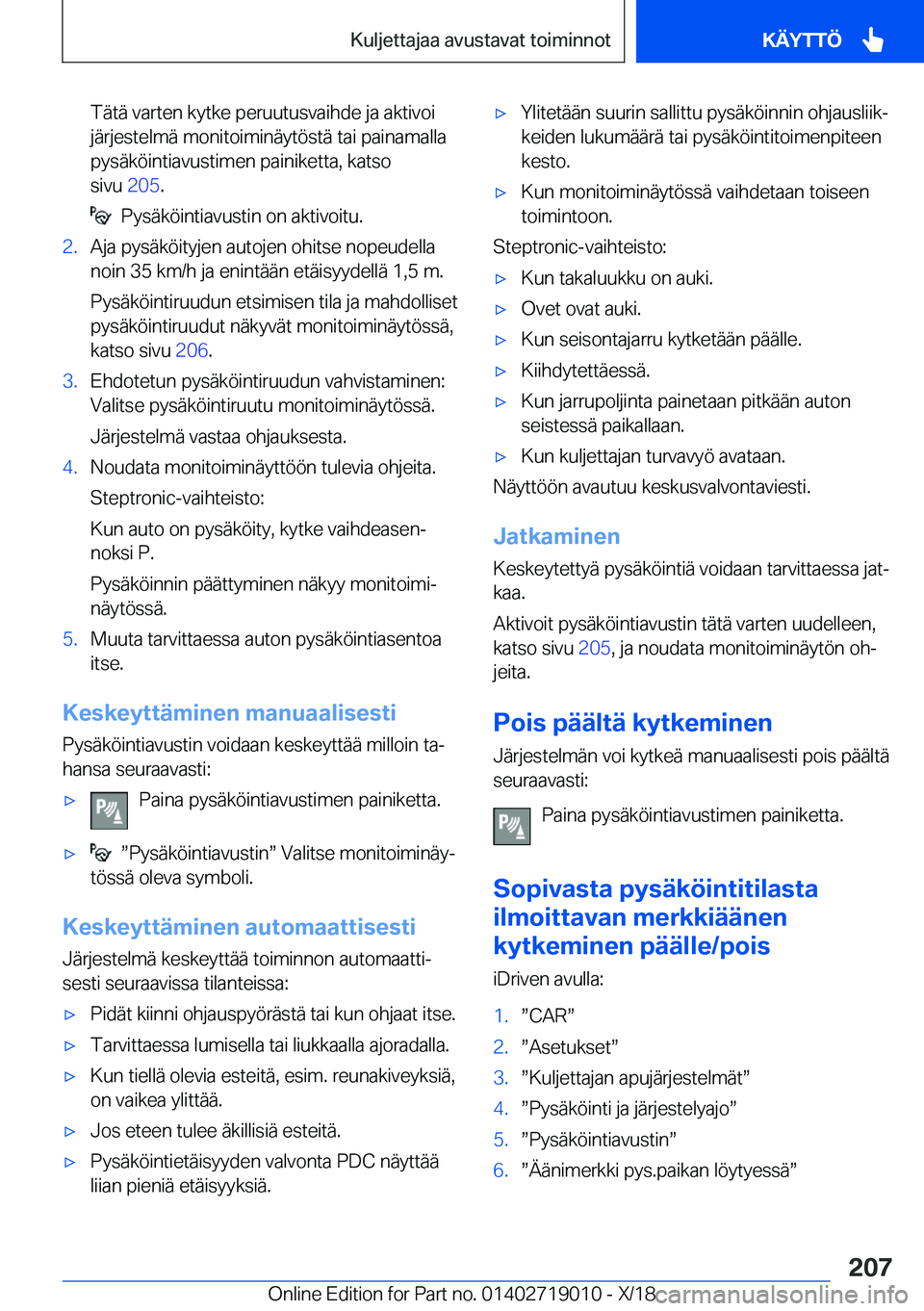 BMW Z4 2019  Omistajan Käsikirja (in Finnish) �T�