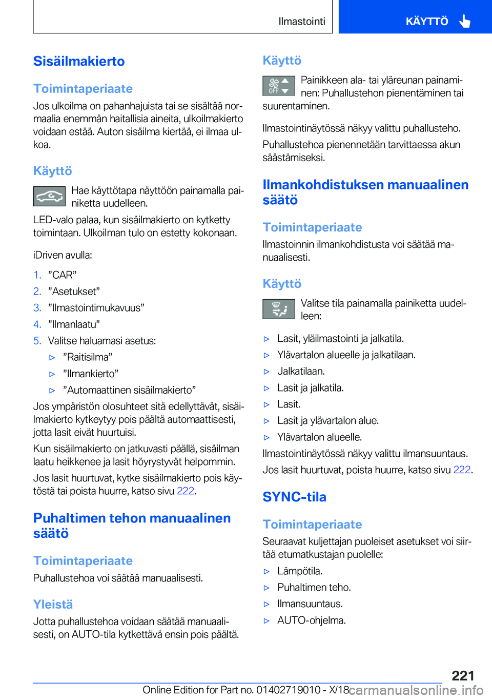 BMW Z4 2019  Omistajan Käsikirja (in Finnish) �S�i�s�