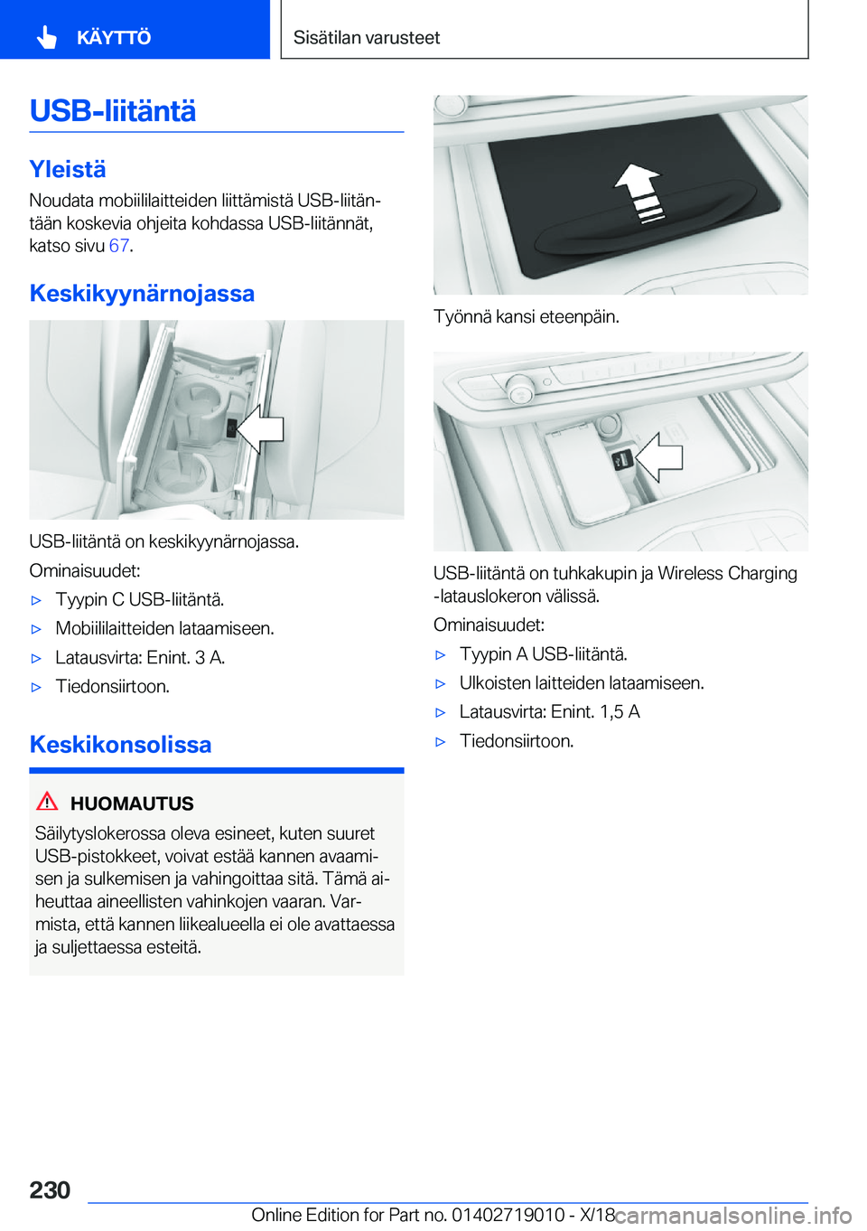 BMW Z4 2019  Omistajan Käsikirja (in Finnish) �U�S�B�-�l�i�i�t�