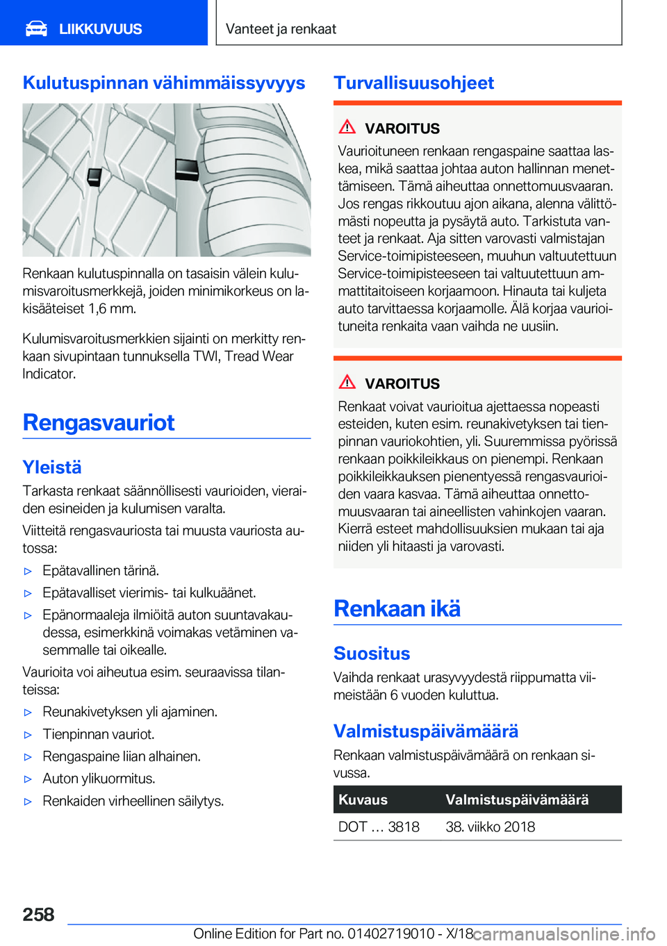 BMW Z4 2019  Omistajan Käsikirja (in Finnish) �K�u�l�u�t�u�s�p�i�n�n�a�n��v�