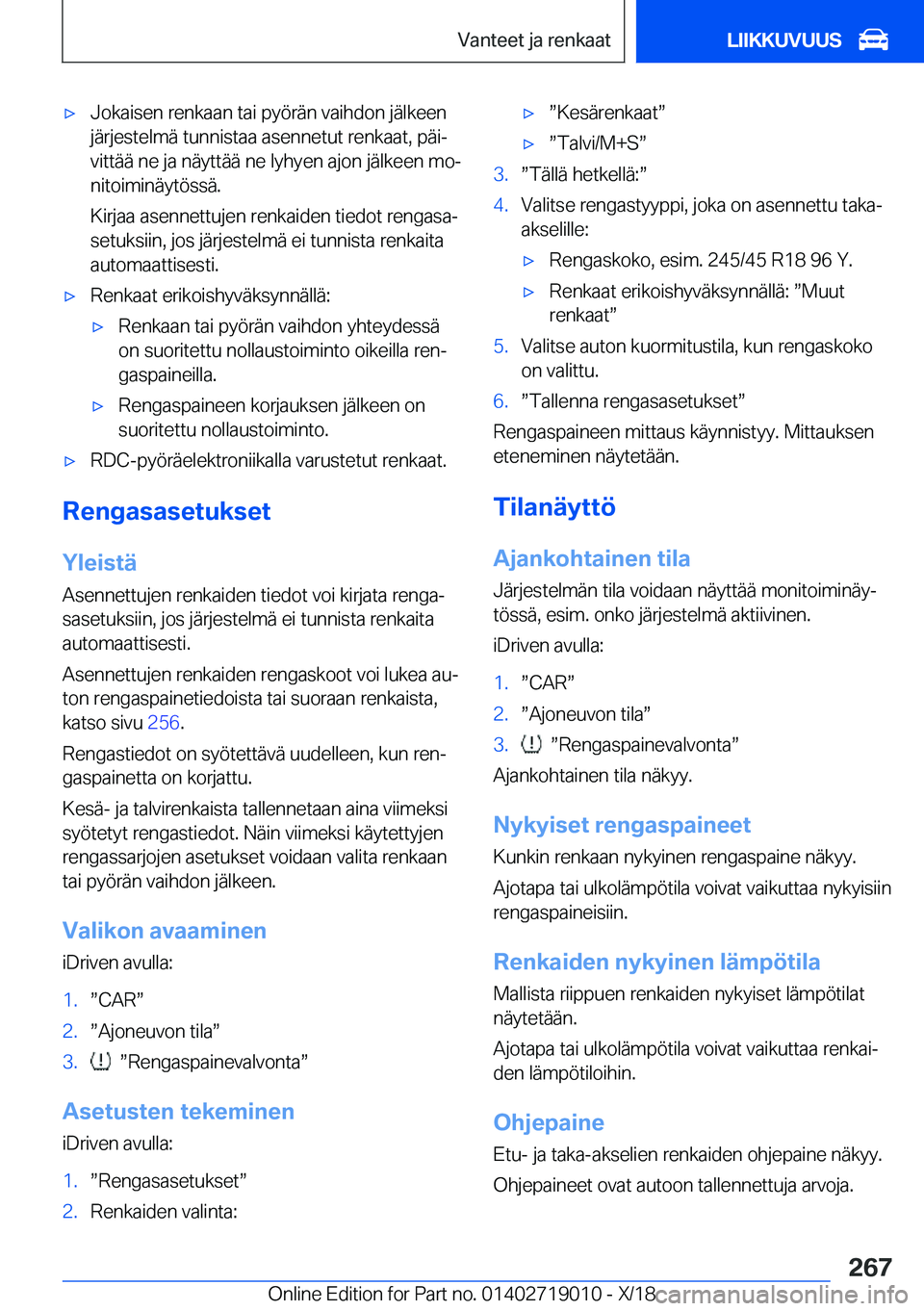 BMW Z4 2019  Omistajan Käsikirja (in Finnish) 'x�J�o�k�a�i�s�e�n��r�e�n�k�a�a�n��t�a�i��p�y�