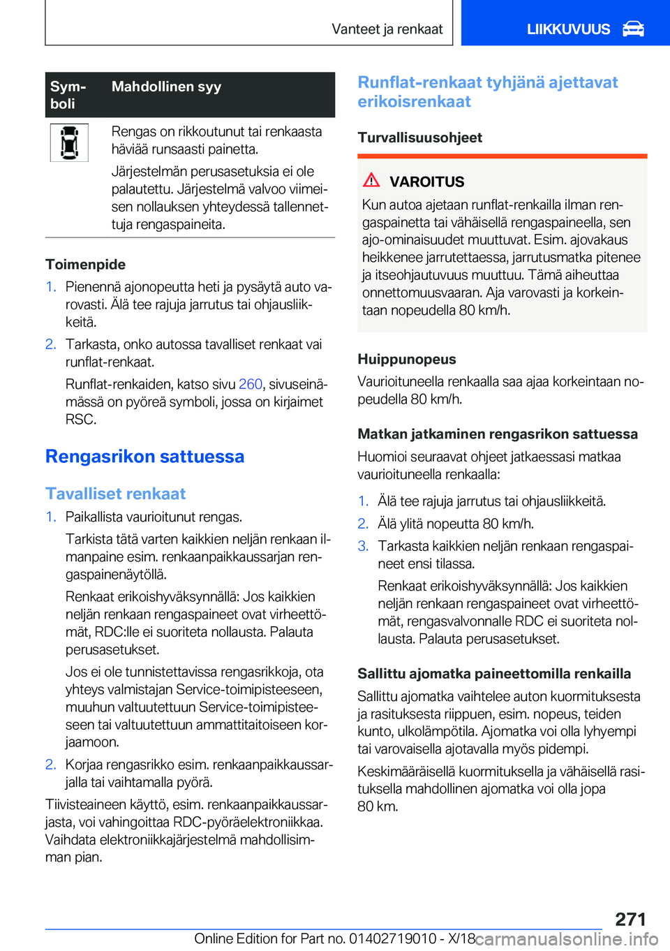 BMW Z4 2019  Omistajan Käsikirja (in Finnish) �S�y�mj
�b�o�l�i�M�a�h�d�o�l�l�i�n�e�n��s�y�y�R�e�n�g�a�s��o�n��r�i�k�k�o�u�t�u�n�u�t��t�a�i��r�e�n�k�a�a�s�t�a
�h�
