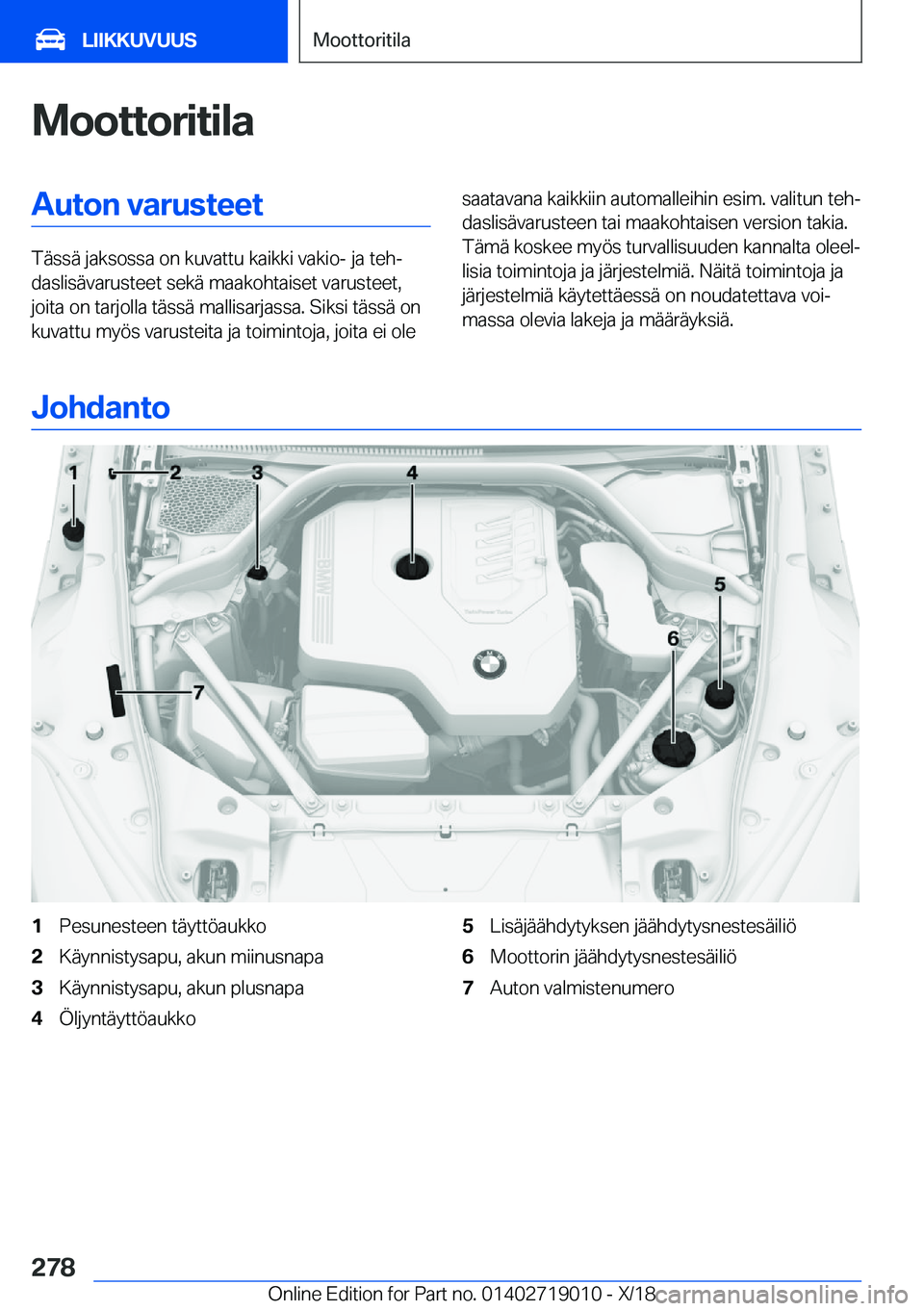 BMW Z4 2019  Omistajan Käsikirja (in Finnish) �M�o�o�t�t�o�r�i�t�i�l�a�A�u�t�o�n��v�a�r�u�s�t�e�e�t
�T�