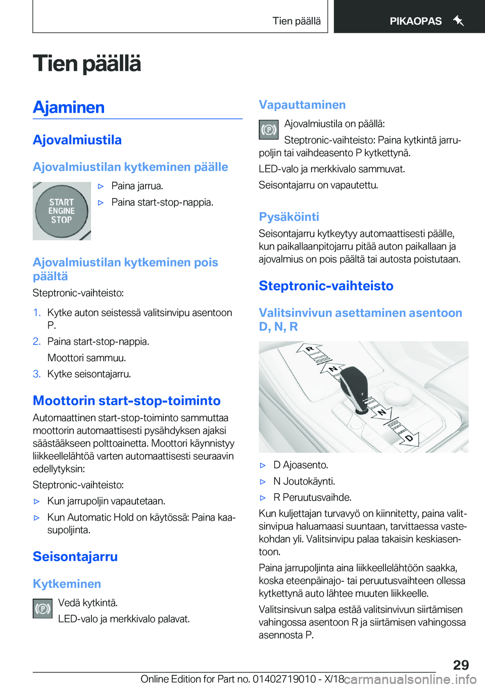BMW Z4 2019  Omistajan Käsikirja (in Finnish) �T�i�e�n��p�