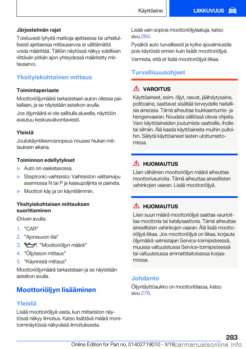BMW Z4 2019  Omistajan Käsikirja (in Finnish) �J�