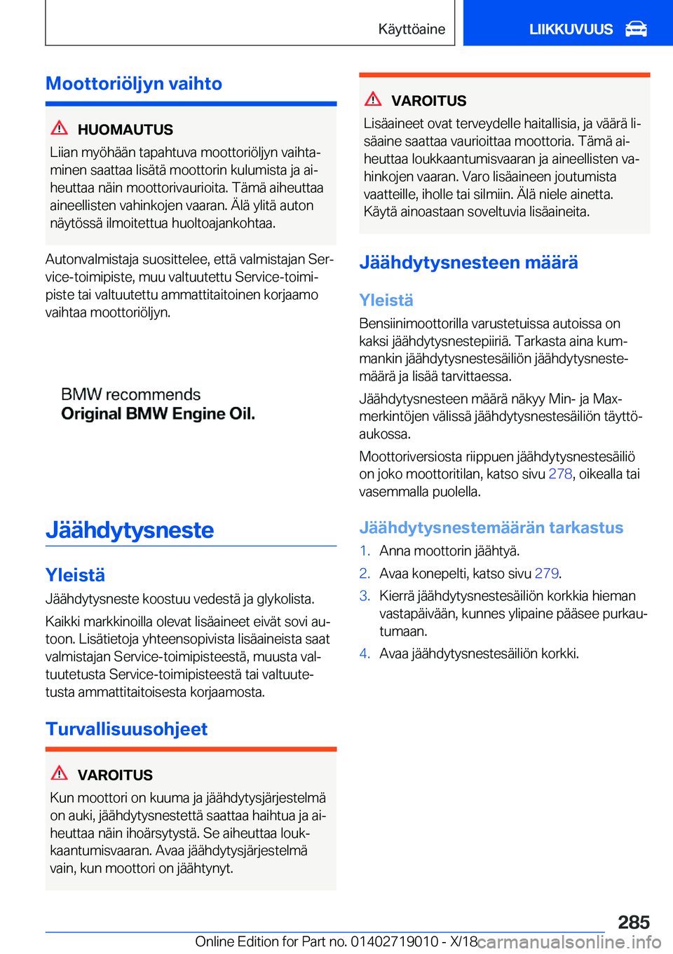 BMW Z4 2019  Omistajan Käsikirja (in Finnish) �M�o�o�t�t�o�r�i�