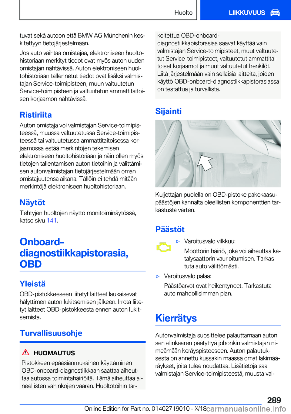 BMW Z4 2019  Omistajan Käsikirja (in Finnish) �t�u�v�a�t��s�e�k�