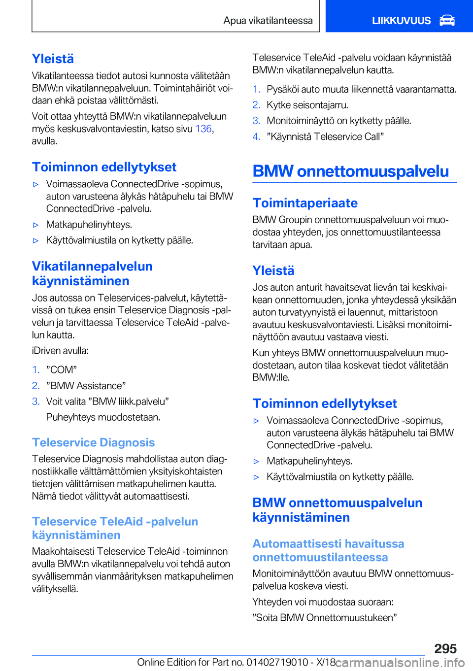 BMW Z4 2019  Omistajan Käsikirja (in Finnish) �Y�l�e�i�s�t�