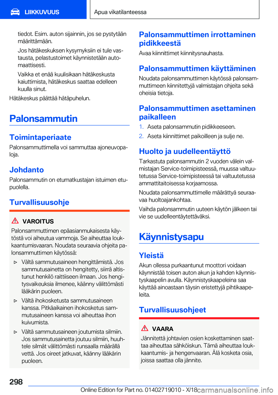 BMW Z4 2019  Omistajan Käsikirja (in Finnish) �t�i�e�d�o�t�.��E�s�i�m�.��a�u�t�o�n��s�i�j�a�i�n�n�i�n�,��j�o�s��s�e��p�y�s�t�y�t�