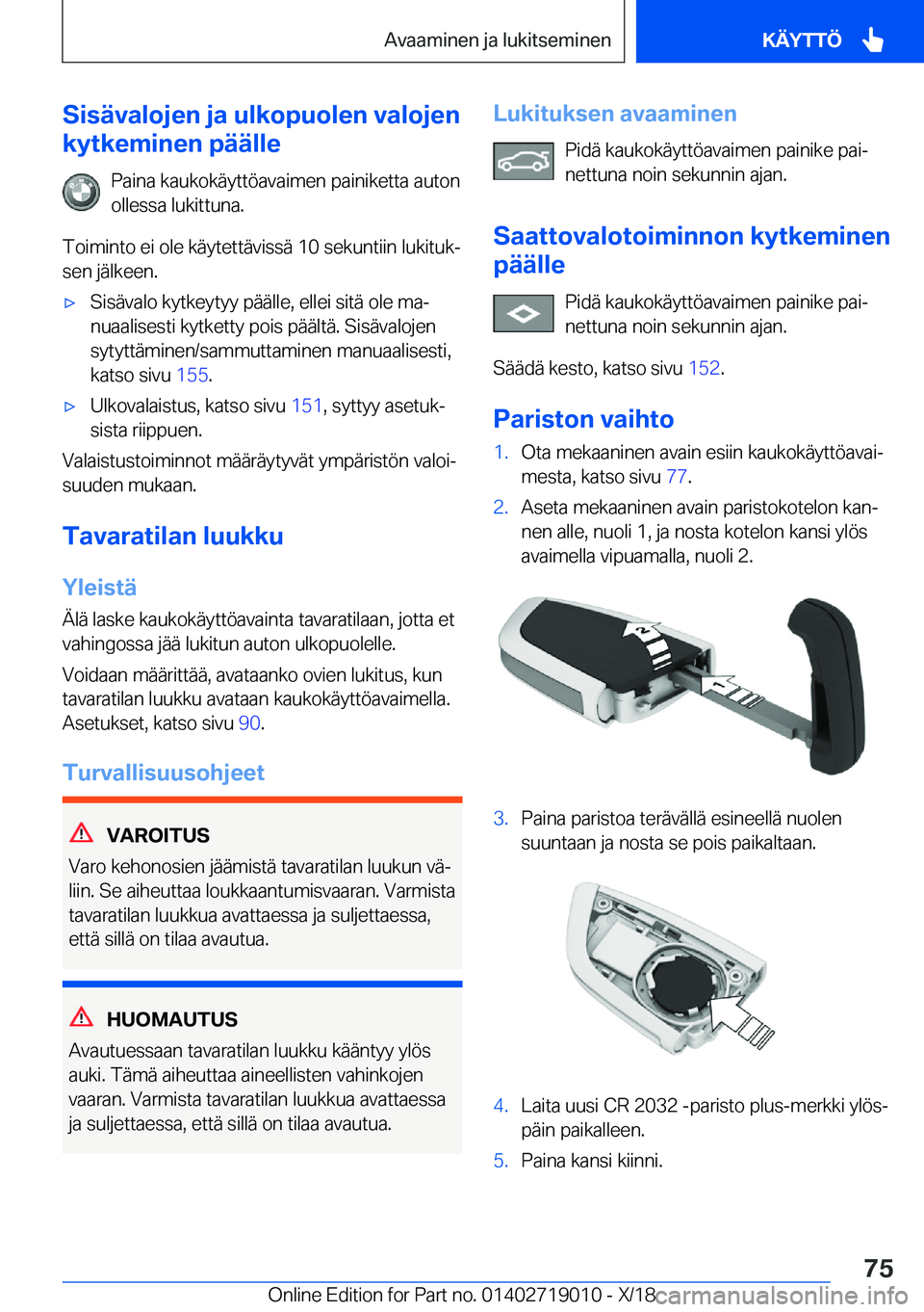 BMW Z4 2019  Omistajan Käsikirja (in Finnish) �S�i�s�
