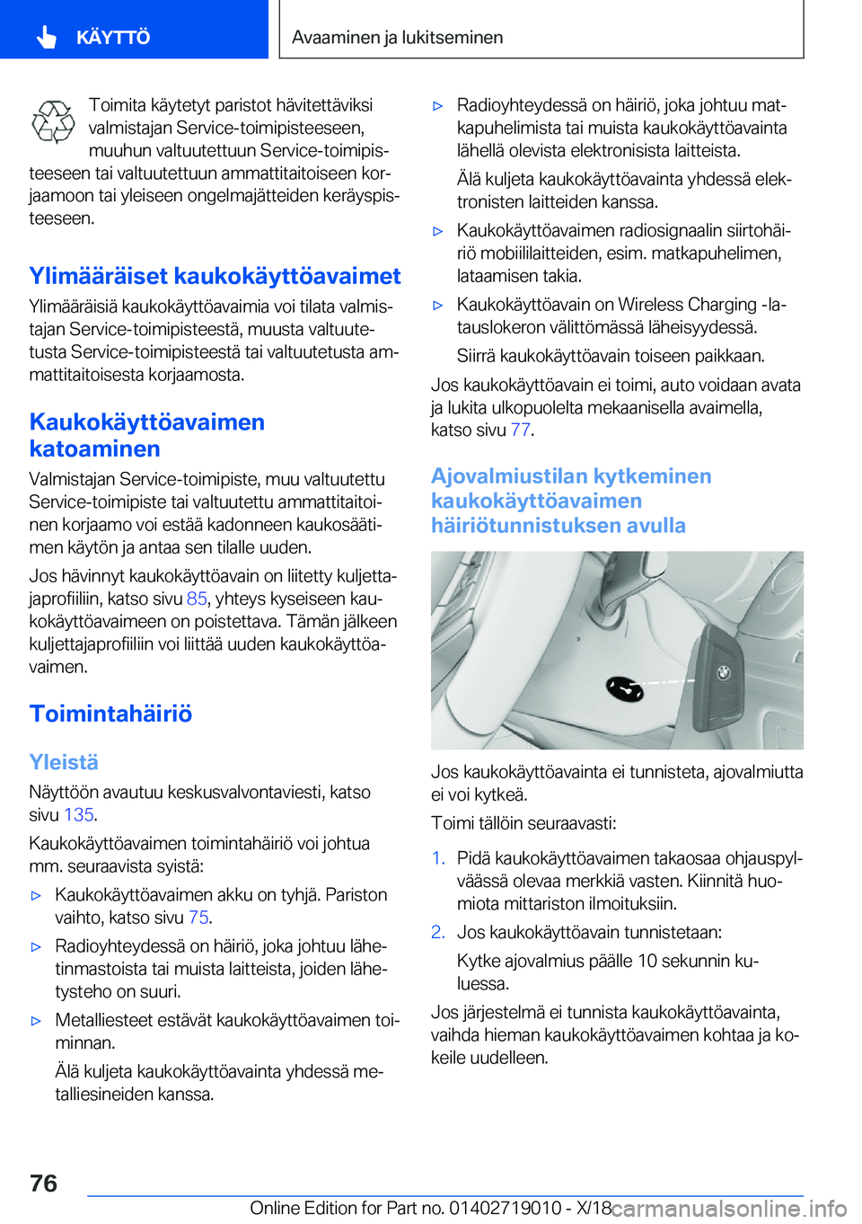 BMW Z4 2019  Omistajan Käsikirja (in Finnish) �T�o�i�m�i�t�a��k�