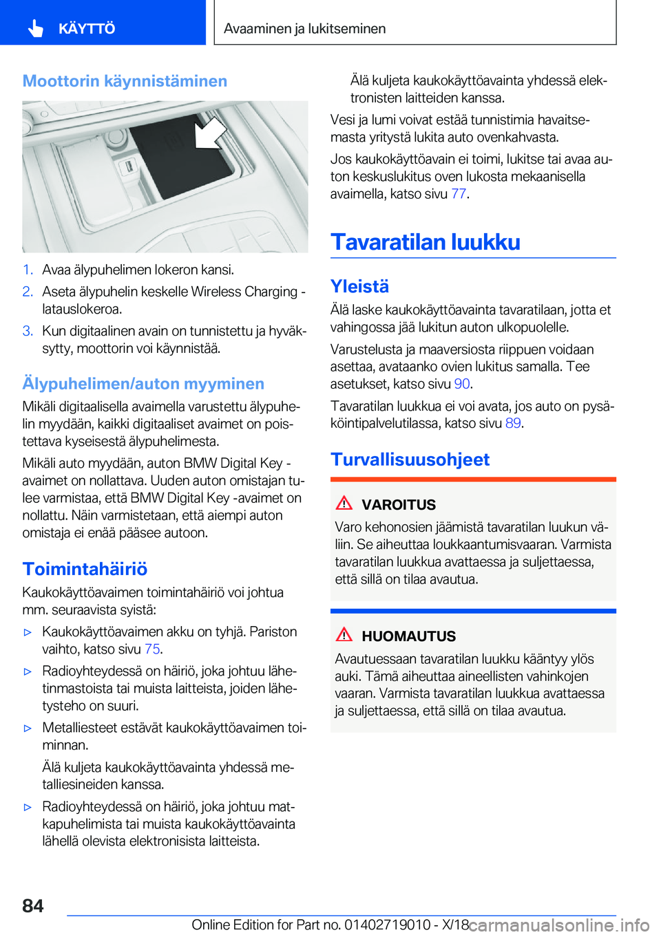 BMW Z4 2019  Omistajan Käsikirja (in Finnish) �M�o�o�t�t�o�r�i�n��k�