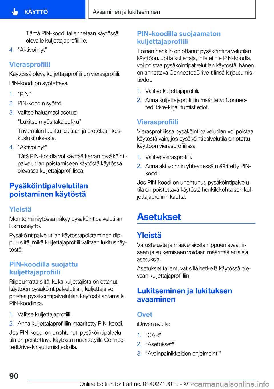 BMW Z4 2019  Omistajan Käsikirja (in Finnish) �T�