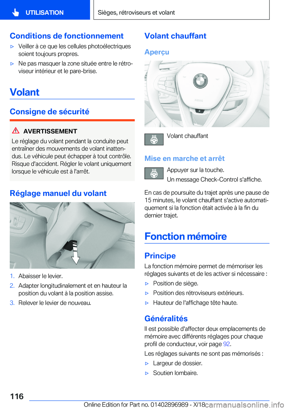 BMW Z4 2019  Notices Demploi (in French) �C�o�n�d�i�t�i�o�n�s��d�e��f�o�n�c�t�i�o�n�n�e�m�e�n�t'x�V�e�i�l�l�e�r��