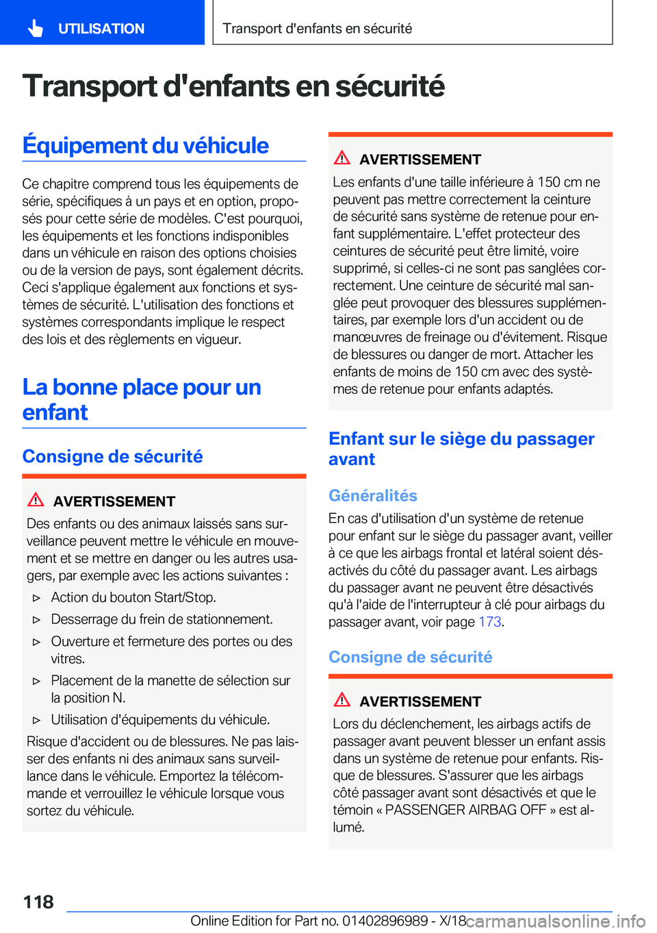 BMW Z4 2019  Notices Demploi (in French) �T�r�a�n�s�p�o�r�t��d�'�e�n�f�a�n�t�s��e�n��s�é�c�u�r�i�t�é�