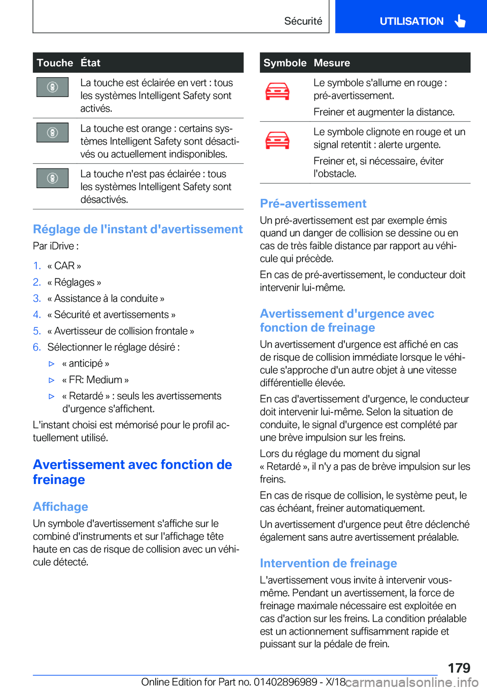 BMW Z4 2019  Notices Demploi (in French) �T�o�u�c�h�e�