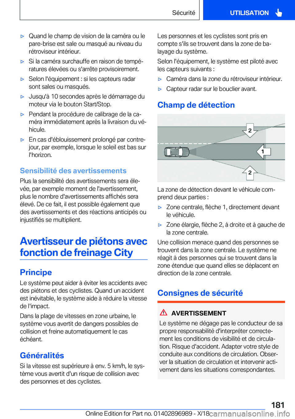 BMW Z4 2019  Notices Demploi (in French) 'x�Q�u�a�n�d��l�e��c�h�a�m�p��d�e��v�i�s�i�o�n��d�e��l�a��c�a�m�é�r�a��o�u��l�e
�p�a�r�e�-�b�r�i�s�e��e�s�t��s�a�l�e��o�u��m�a�s�q�u�é��a�u��n�i�v�e�a�u��d�u
�r�é�t�r�o�v�i�s�e�