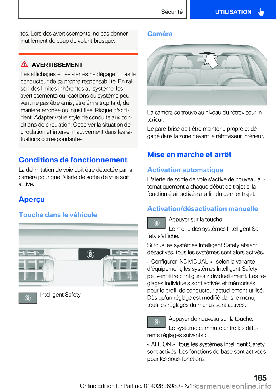 BMW Z4 2019  Notices Demploi (in French) �t�e�s�.��L�o�r�s��d�e�s��a�v�e�r�t�i�s�s�e�m�e�n�t�s�,��n�e��p�a�s��d�o�n�n�e�r
�i�n�u�t�i�l�e�m�e�n�t��d�e��c�o�u�p��d�e��v�o�l�a�n�t��b�r�u�s�q�u�e�.
�A�V�E�R�T�I�S�S�E�M�E�N�T
�L�e�s��
