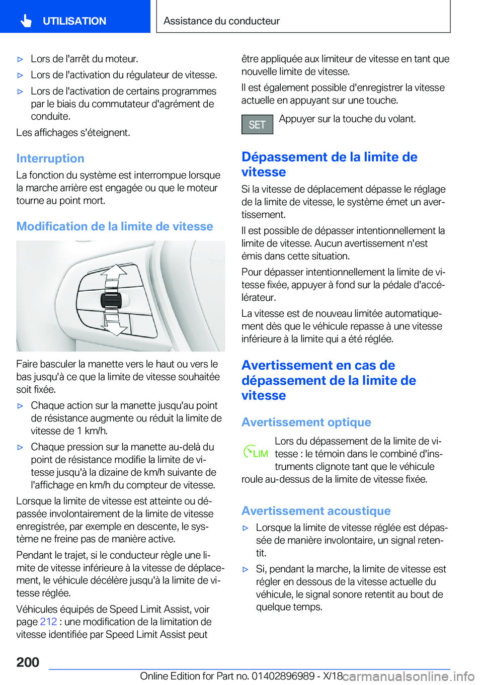 BMW Z4 2019  Notices Demploi (in French) 'x�L�o�r�s��d�e��l�'�a�r�r�ê�t��d�u��m�o�t�e�u�r�.'x�L�o�r�s��d�e��l�'�a�c�t�i�v�a�t�i�o�n��d�u��r�é�g�u�l�a�t�e�u�r��d�e��v�i�t�e�s�s�e�.'x�L�o�r�s��d�e��l�'�a�c