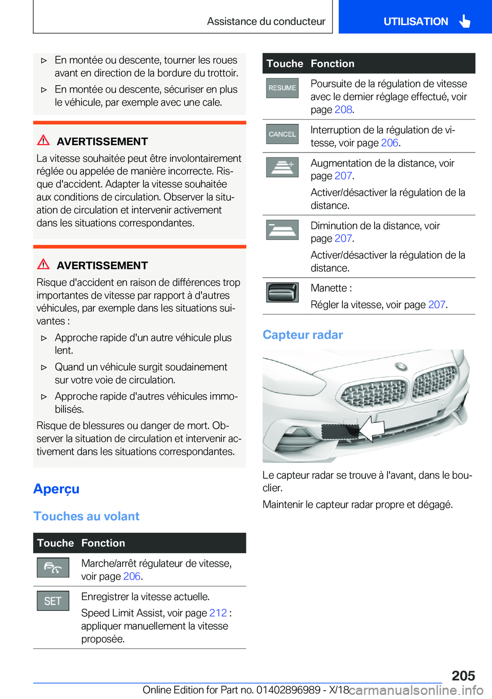 BMW Z4 2019  Notices Demploi (in French) 'x�E�n��m�o�n�t�é�e��o�u��d�e�s�c�e�n�t�e�,��t�o�u�r�n�e�r��l�e�s��r�o�u�e�s
�a�v�a�n�t��e�n��d�i�r�e�c�t�i�o�n��d�e��l�a��b�o�r�d�u�r�e��d�u��t�r�o�t�t�o�i�r�.'x�E�n��m�o�n�t�