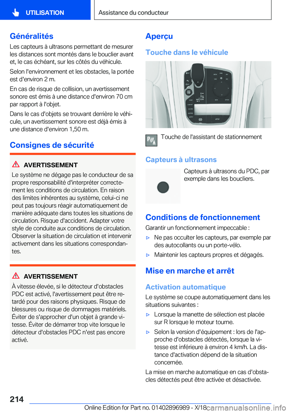 BMW Z4 2019  Notices Demploi (in French) �G�é�n�é�r�a�l�i�t�é�s�L�e�s��c�a�p�t�e�u�r�s��