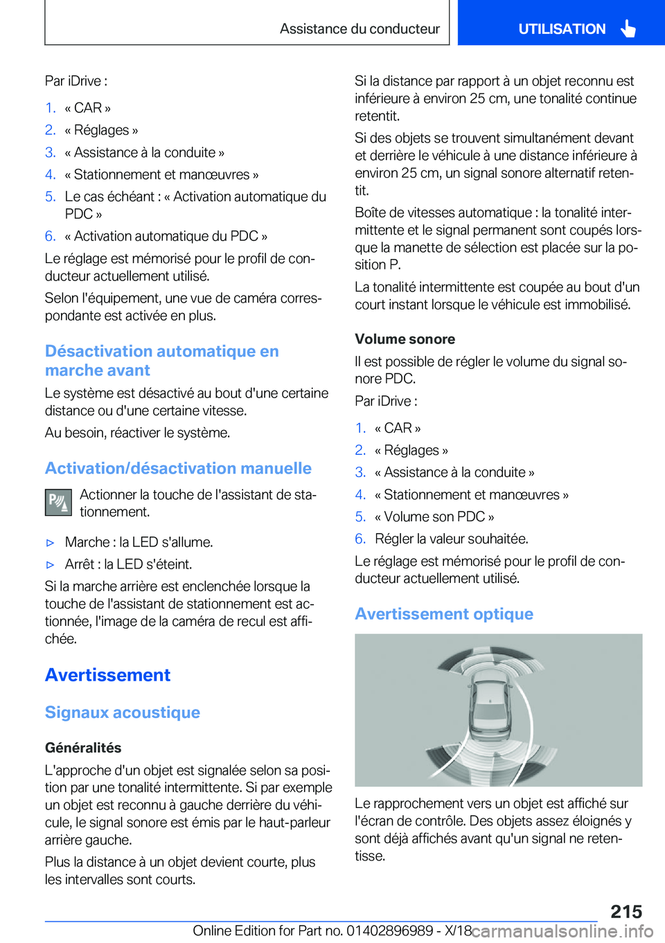 BMW Z4 2019  Notices Demploi (in French) �P�a�r��i�D�r�i�v�e��:�1�.�k��C�A�R��{�2�.�k��R�é�g�l�a�g�e�s��{�3�.�k��A�s�s�i�s�t�a�n�c�e��