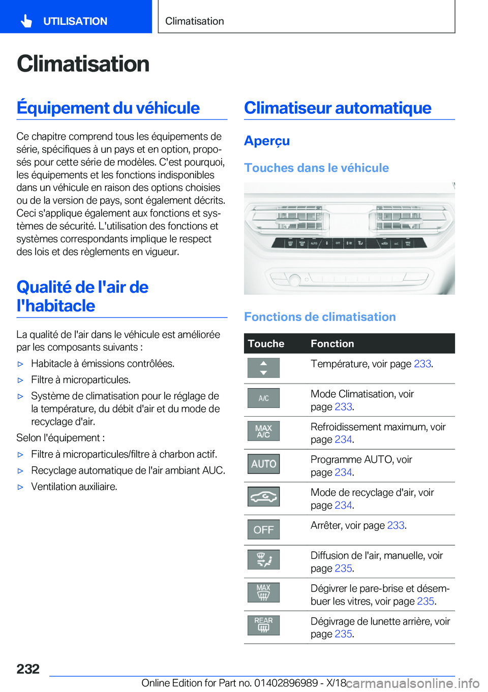 BMW Z4 2019  Notices Demploi (in French) �C�l�i�m�a�t�i�s�a�t�i�o�n�