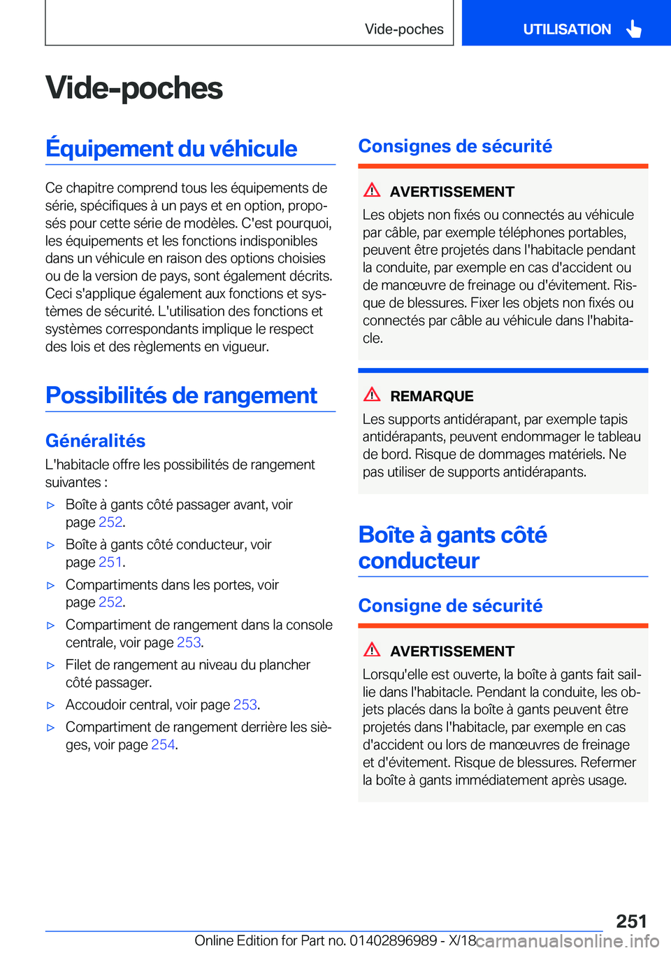 BMW Z4 2019  Notices Demploi (in French) �V�i�d�e�-�p�o�c�h�e�s�