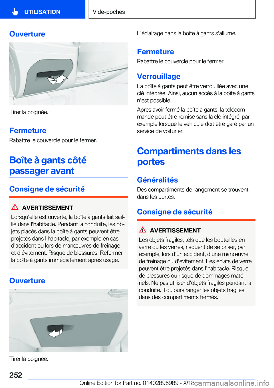 BMW Z4 2019  Notices Demploi (in French) �O�u�v�e�r�t�u�r�e
�T�i�r�e�r��l�a��p�o�i�g�n�é�e�.�F�e�r�m�e�t�u�r�e
�R�a�b�a�t�t�r�e��l�e��c�o�u�v�e�r�c�l�e��p�o�u�r��l�e��f�e�r�m�e�r�.
�B�o�