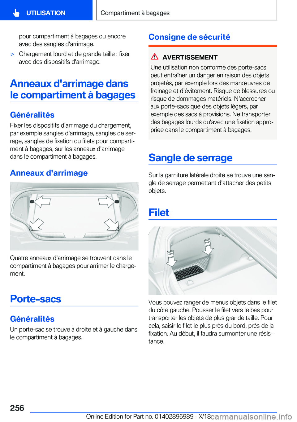 BMW Z4 2019  Notices Demploi (in French) �p�o�u�r��c�o�m�p�a�r�t�i�m�e�n�t��