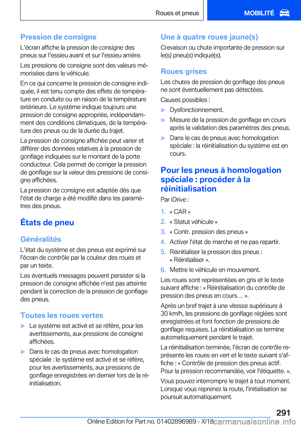BMW Z4 2019  Notices Demploi (in French) �P�r�e�s�s�i�o�n��d�e��c�o�n�s�i�g�n�e
�L�'�é�c�r�a�n��a�f�f�i�c�h�e��l�a��p�r�e�s�s�i�o�n��d�e��c�o�n�s�i�g�n�e��d�e�s
�p�n�e�u�s��s�u�r��l�'�e�s�s�i�e�u��a�v�a�n�t��e�t��s�u�r�