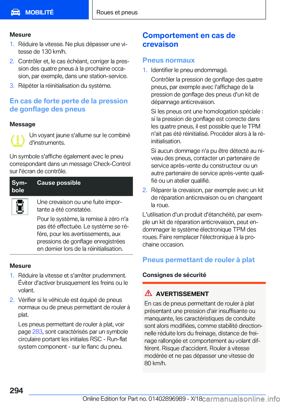 BMW Z4 2019  Notices Demploi (in French) �M�e�s�u�r�e�1�.�R�é�d�u�i�r�e��l�a��v�i�t�e�s�s�e�.��N�e��p�l�u�s��d�é�p�a�s�s�e�r��u�n�e��v�ij
�t�e�s�s�e��d�e��1�3�0��k�m�/�h�.�2�.�C�o�n�t�r�