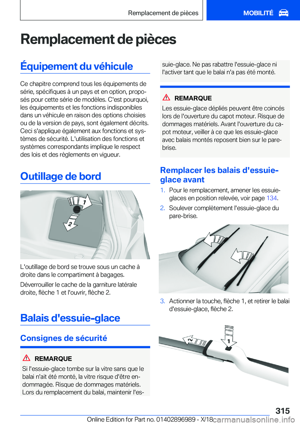 BMW Z4 2019  Notices Demploi (in French) �R�e�m�p�l�a�c�e�m�e�n�t��d�e��p�i�è�c�e�s�