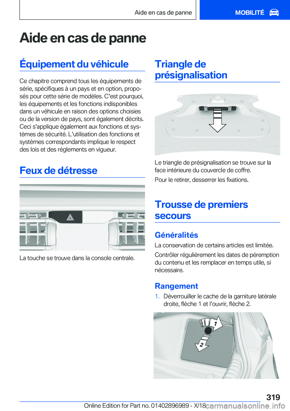 BMW Z4 2019  Notices Demploi (in French) �A�i�d�e��e�n��c�a�s��d�e��p�a�n�n�e�